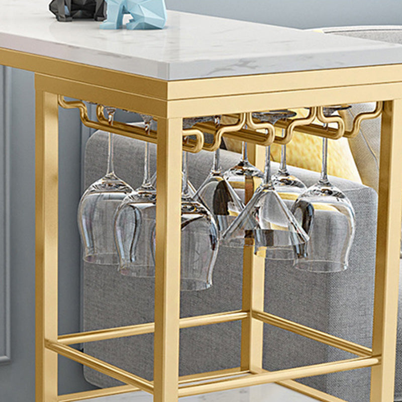 White Metal Pub Table with Faux Marble Top Modern Bar Table with 2 Shelves