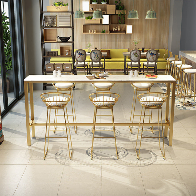 Modern Bar-height Table with Faux Marble Top Table for Patio Use