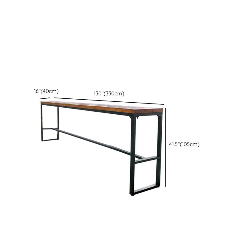 Wood Top Table with Black Legs and Metal Base Kitchen Bar Table