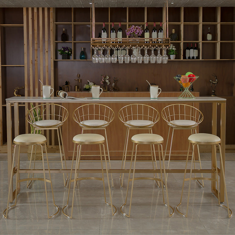 Glam Bar-height Table with Faux Marble Top Table for Patio Use