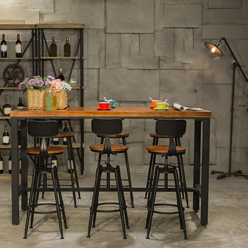 Metal Bar Table Rectangular Wood Top Bistro Pub Table with Trestle Base