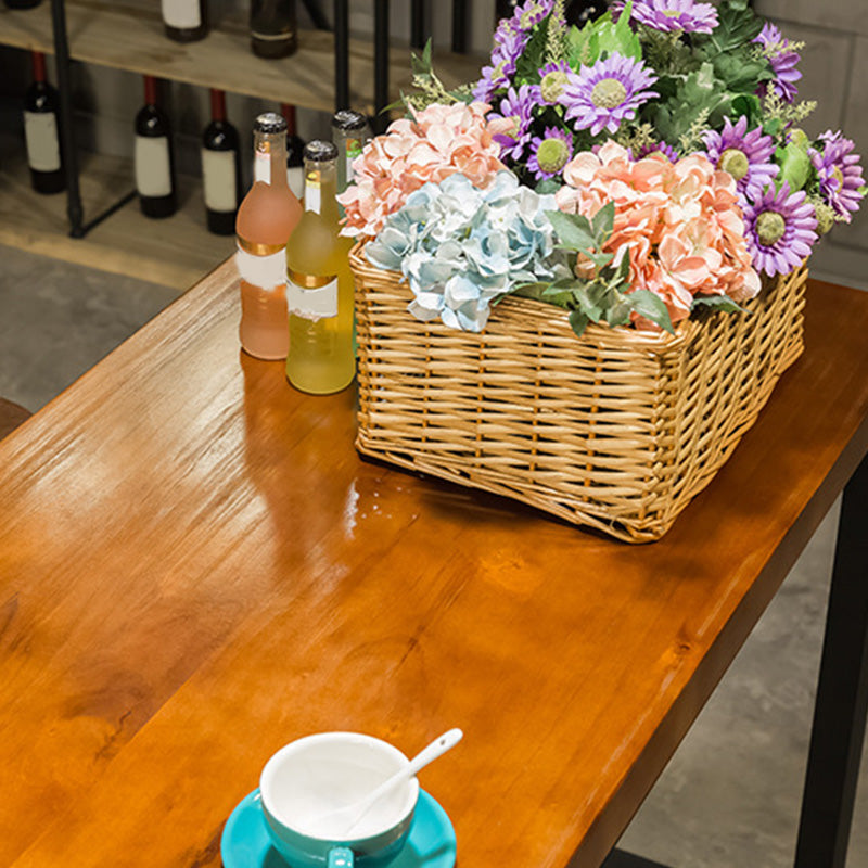 Metal Bar Table Rectangular Wood Top Bistro Pub Table with Trestle Base