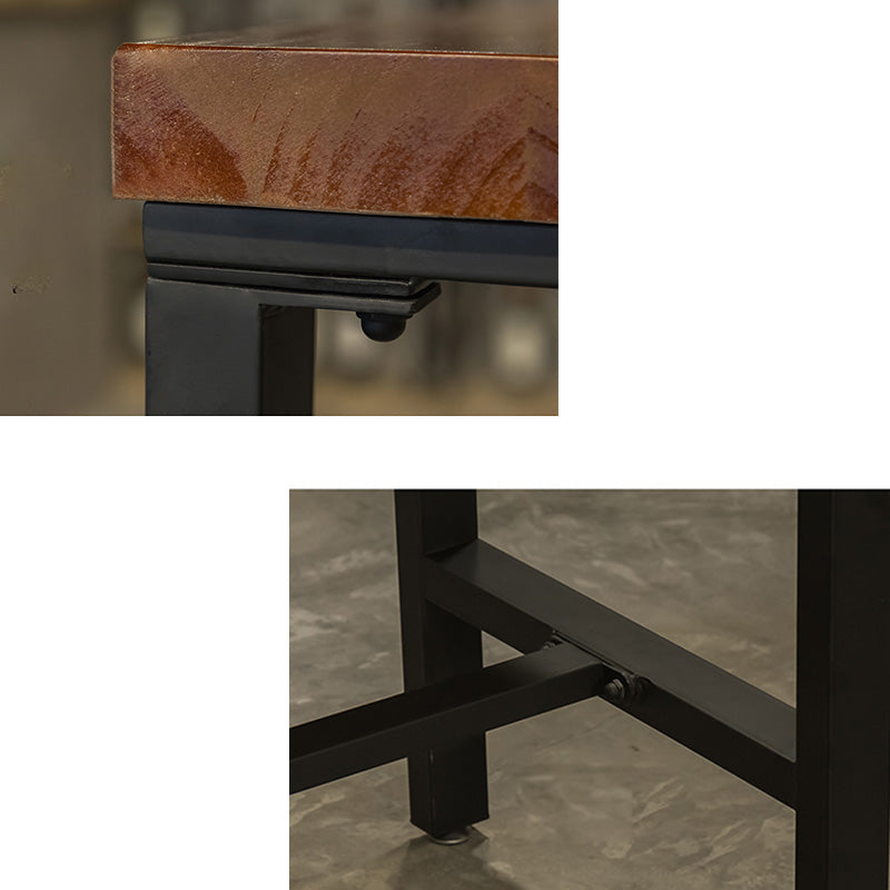 Metal Bar Table Rectangular Wood Top Bistro Pub Table with Trestle Base