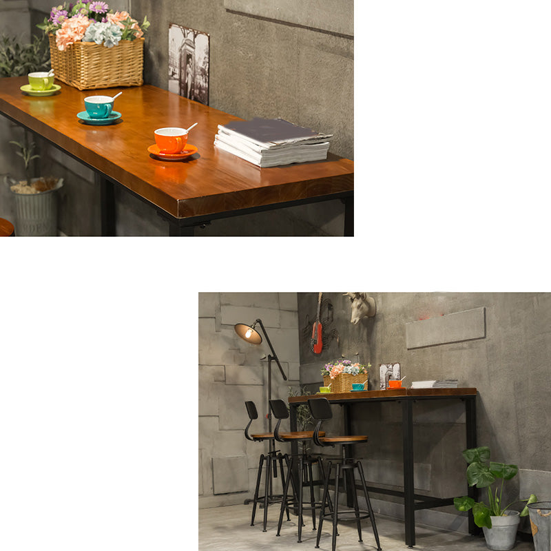 Metal Bar Table Rectangular Wood Top Bistro Pub Table with Trestle Base