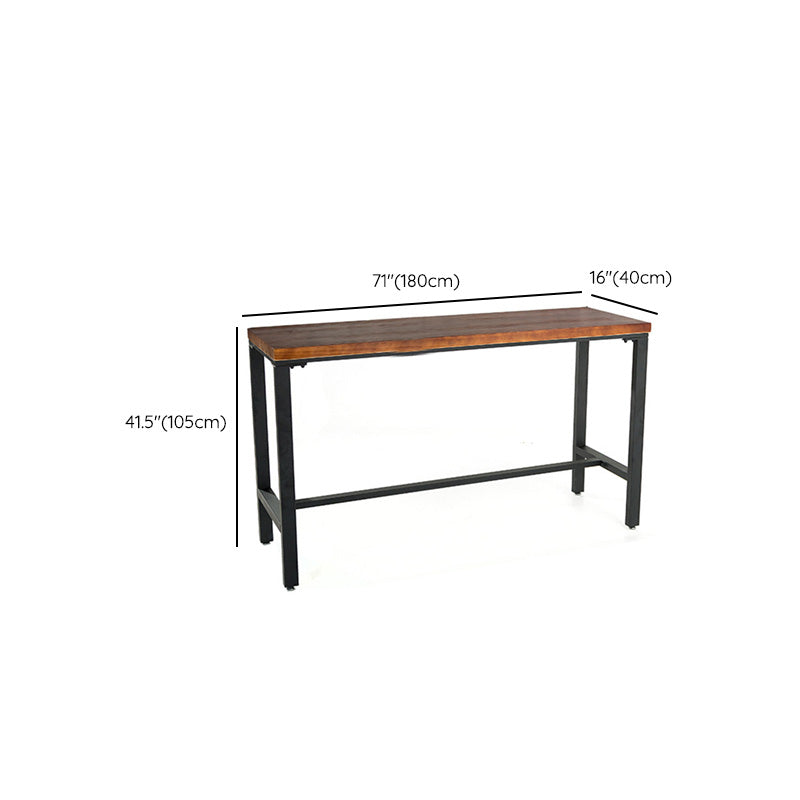 Metal Bar Table Rectangular Wood Top Bistro Pub Table with Trestle Base