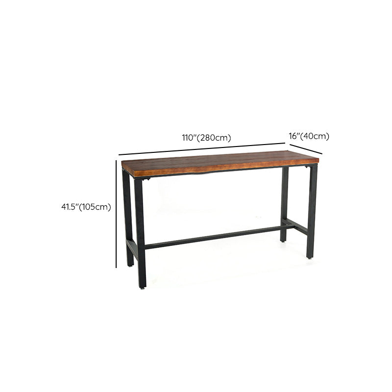 Metal Bar Table Rectangular Wood Top Bistro Pub Table with Trestle Base