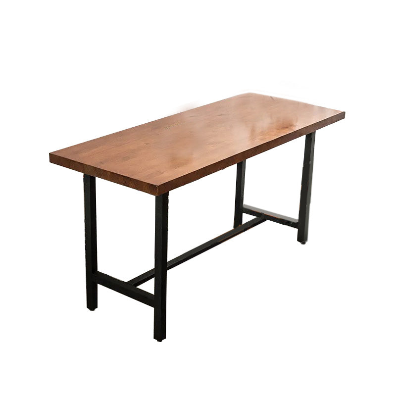 Modern Metal Base Bar Table Rectangular Wood Top Bistro Pub Table