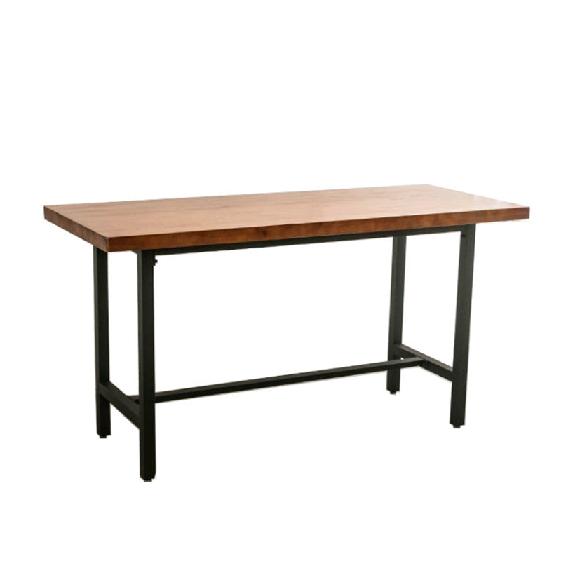 Modern Metal Base Bar Table Rectangular Wood Top Bistro Pub Table