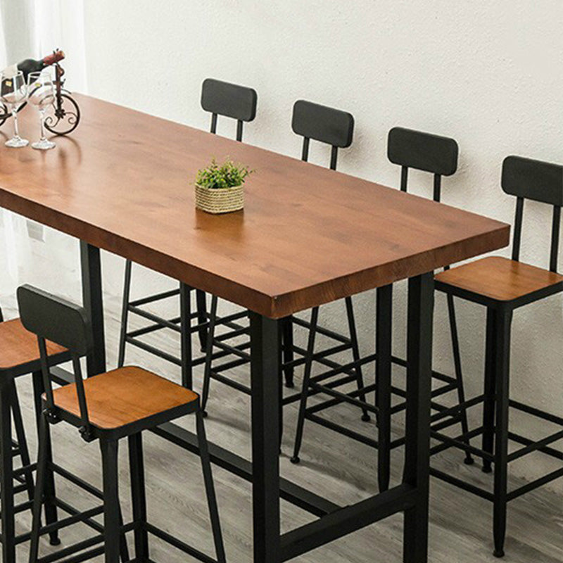 Modern Metal Base Bar Table Rectangular Wood Top Bistro Pub Table