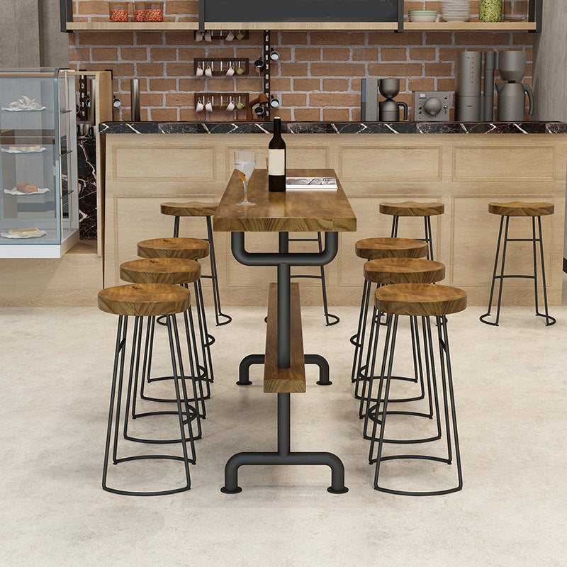 Industrial Style Bar Table Bistro Pub Table with Metal Black Base