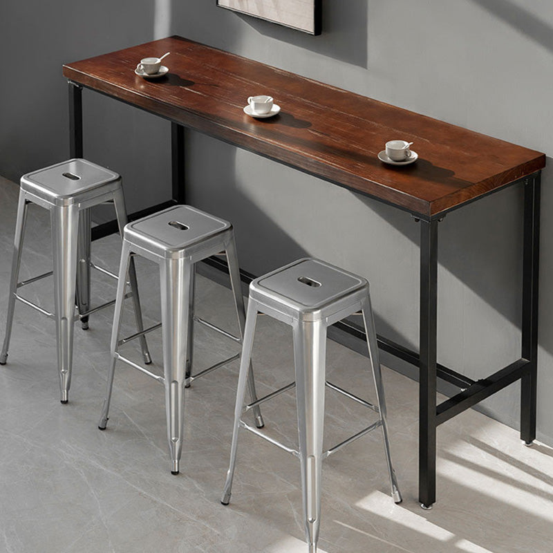 Wood Top Table Industrial Style Bistro Pub Table with Black Base