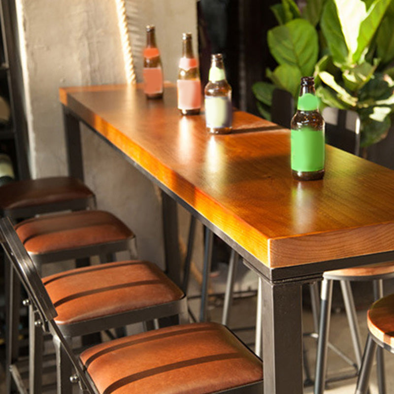 Industrial Style Bar Table Black Iron Solid Wood Bistro Pub Table