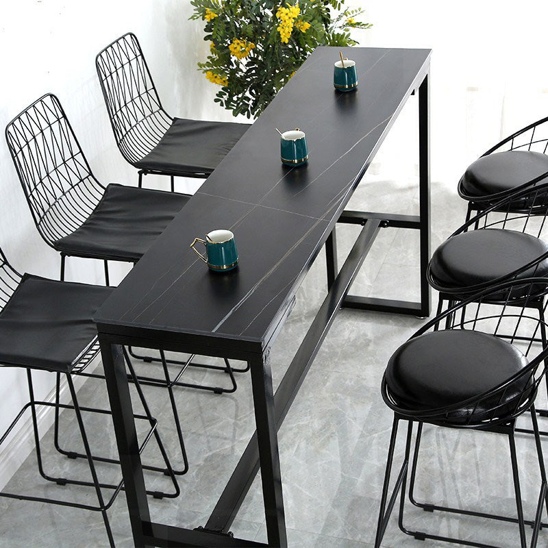 Stone Top Table Industrial Style Bistro Pub Table with Metal Base