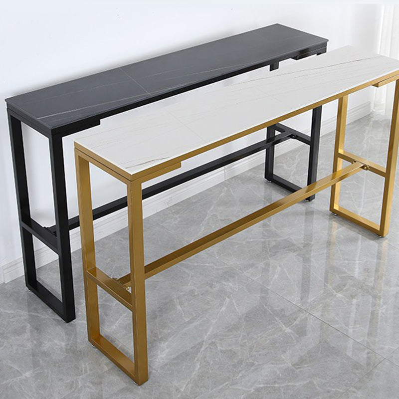 Stone Top Table Industrial Style Bistro Pub Table with Metal Base