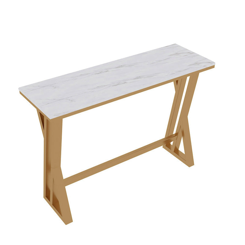 Rectangle Stone Top Table Glam Style Bistro Pub Table with Metal Base