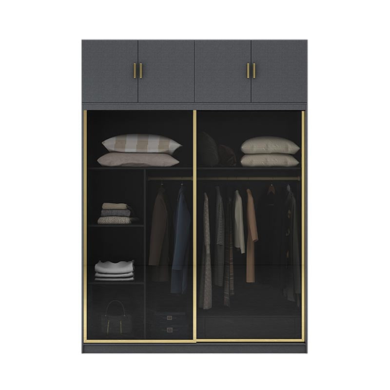 Modern Sliding Door Wardrobe for Bedroom Black Cabinet with Glass Doors