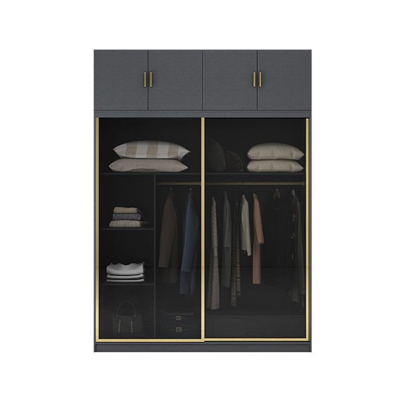 Modern Sliding Door Wardrobe for Bedroom Black Cabinet with Glass Doors