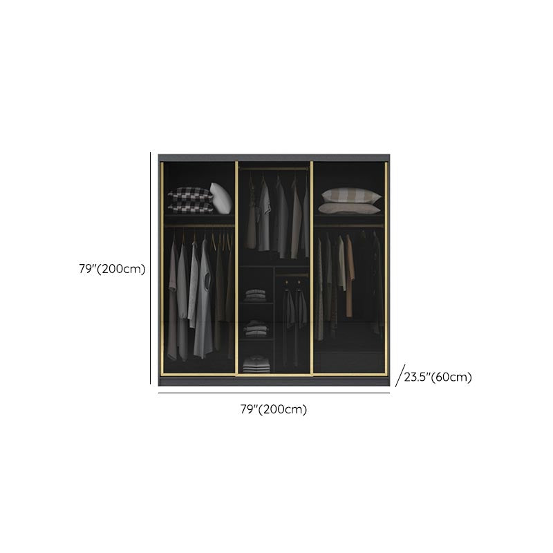 Modern Sliding Door Wardrobe for Bedroom Black Cabinet with Glass Doors