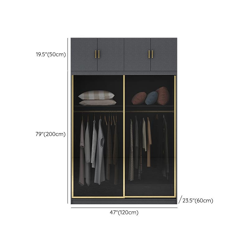 Modern Sliding Door Wardrobe for Bedroom Black Cabinet with Glass Doors