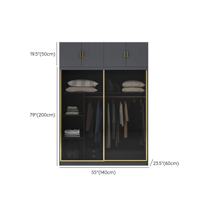 Modern Sliding Door Wardrobe for Bedroom Black Cabinet with Glass Doors
