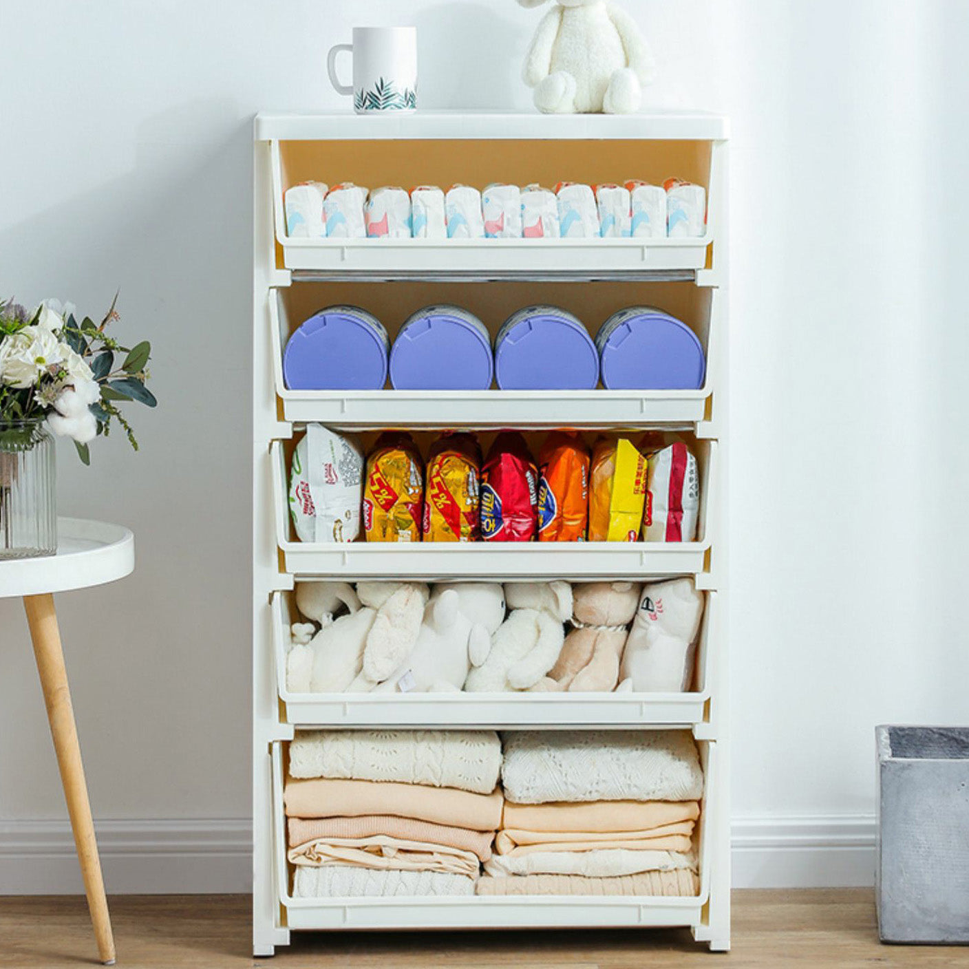 Plastic 5-drawer Storage Cabinet Modern Wardrobe Armoire with Legs