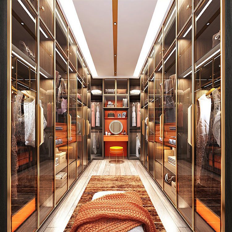 Modern Black Wardrobe for Home Mirrored Finish Cabinet with Glass Doors