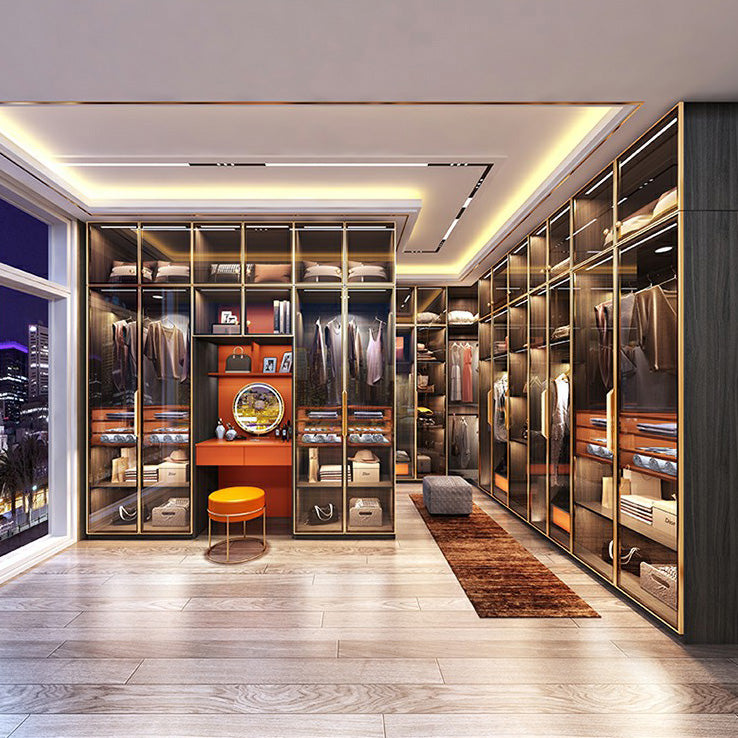 Modern Black Wardrobe for Home Mirrored Finish Cabinet with Glass Doors