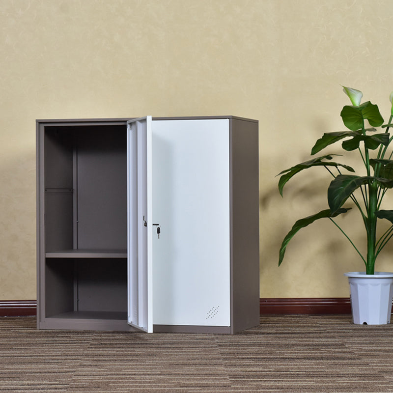 Contemporary Non-Hanging Armoire with Hinged Doors White and Brown Metal Storage Cabinet