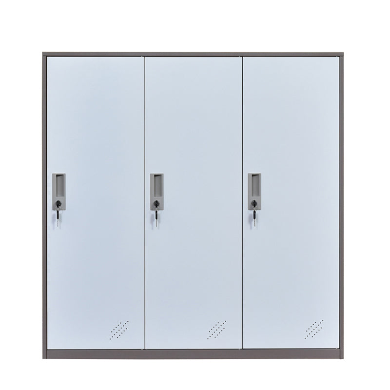 Contemporary Non-Hanging Armoire with Hinged Doors White and Brown Metal Storage Cabinet