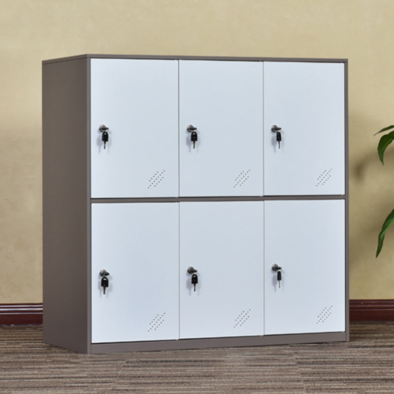 Contemporary Non-Hanging Armoire with Hinged Doors White and Brown Metal Storage Cabinet