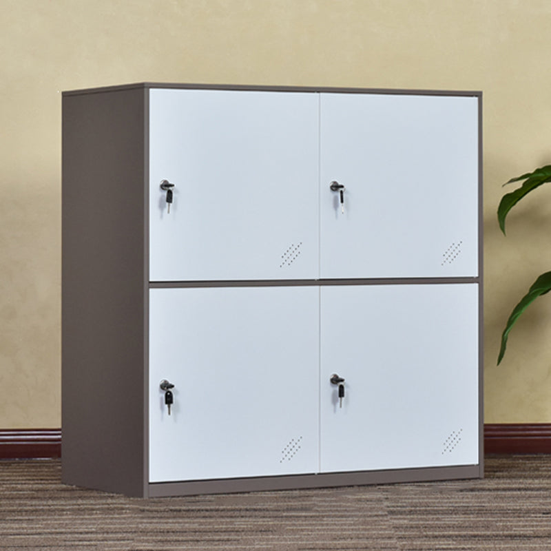 Contemporary Non-Hanging Armoire with Hinged Doors White and Brown Metal Storage Cabinet