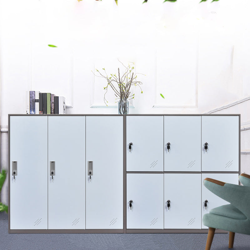Contemporary Non-Hanging Armoire with Hinged Doors White and Brown Metal Storage Cabinet