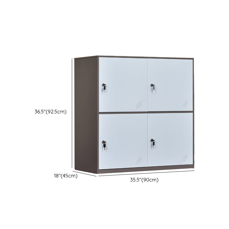 Contemporary Non-Hanging Armoire with Hinged Doors White and Brown Metal Storage Cabinet
