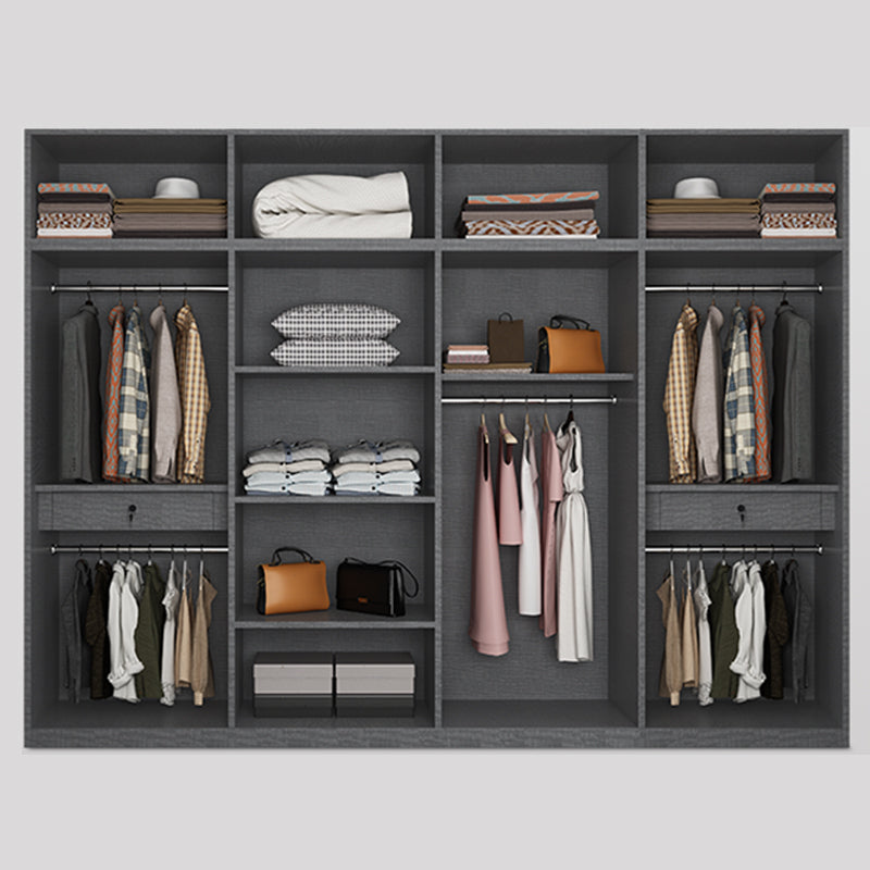 Contemporary Grey Storage Cabinet with Garment Rod Hinged Door Cabinet for Bedroom