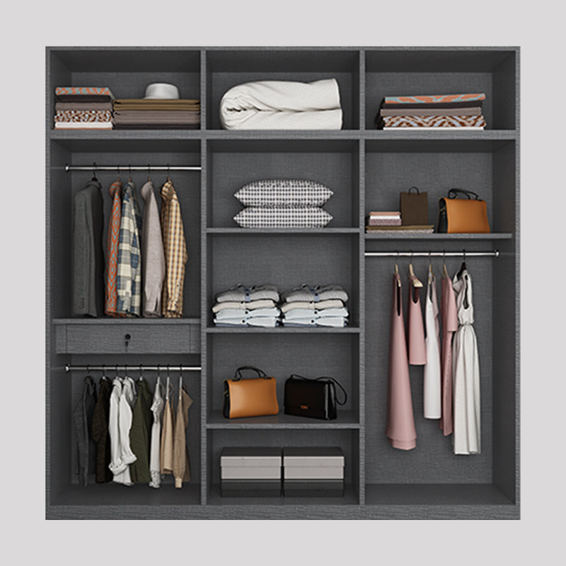 Contemporary Grey Storage Cabinet with Garment Rod Hinged Door Cabinet for Bedroom