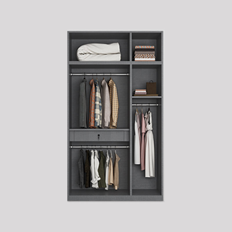 Contemporary Grey Storage Cabinet with Garment Rod Hinged Door Cabinet for Bedroom