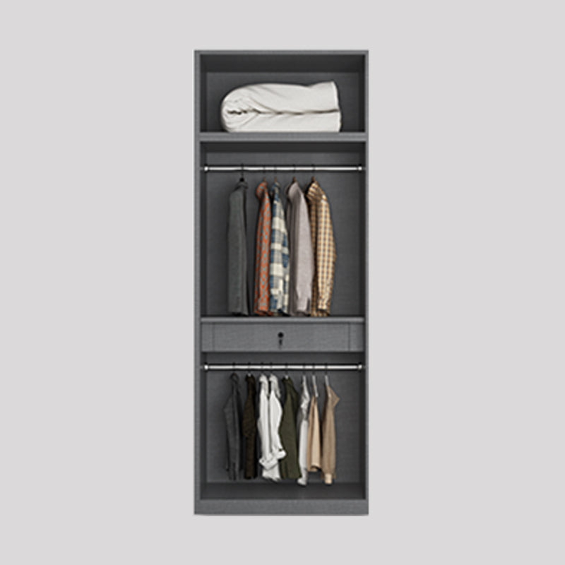 Contemporary Grey Storage Cabinet with Garment Rod Hinged Door Cabinet for Bedroom