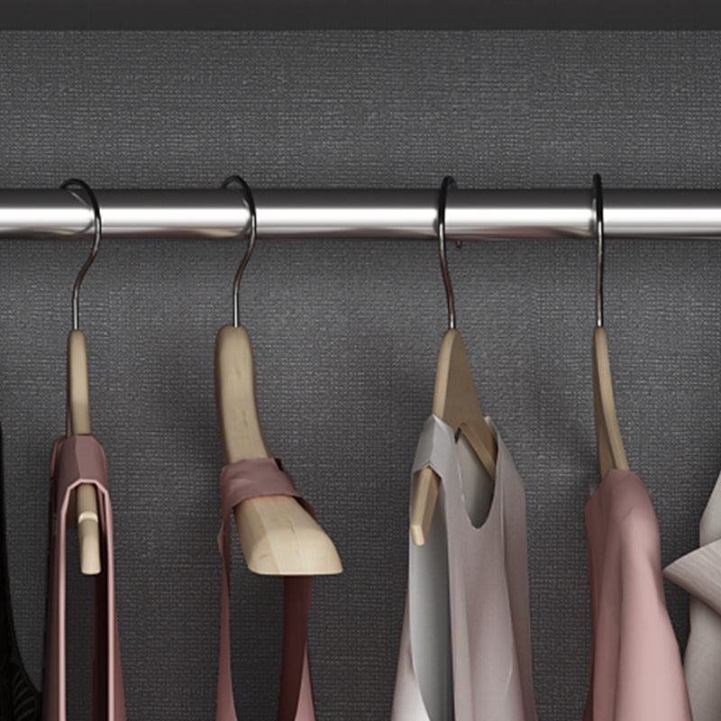 Contemporary Grey Storage Cabinet with Garment Rod Hinged Door Cabinet for Bedroom