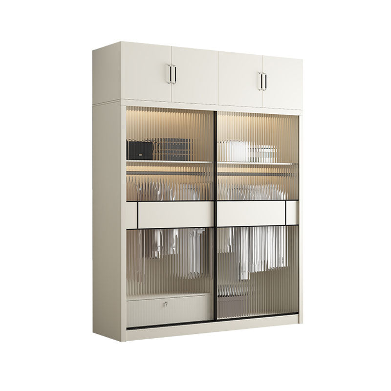 Modern White Wardrobe with Glass Doors Bedroom Cabinet with Sliding Doors