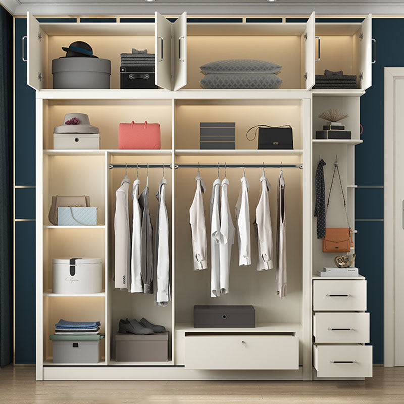 Modern White Wardrobe with Glass Doors Bedroom Cabinet with Sliding Doors