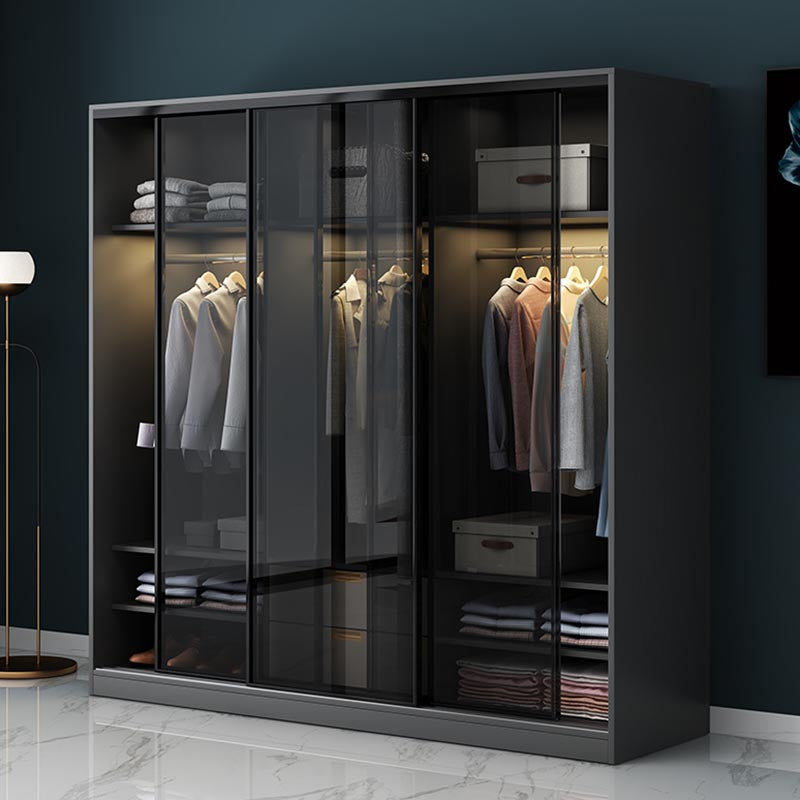 Black Wardrobe for Home Modern Style Cabinet with Glass Doors
