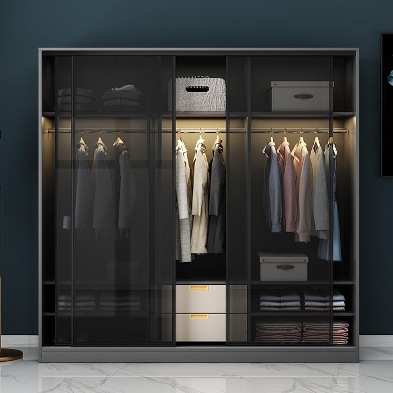 Black Wardrobe for Home Modern Style Cabinet with Glass Doors