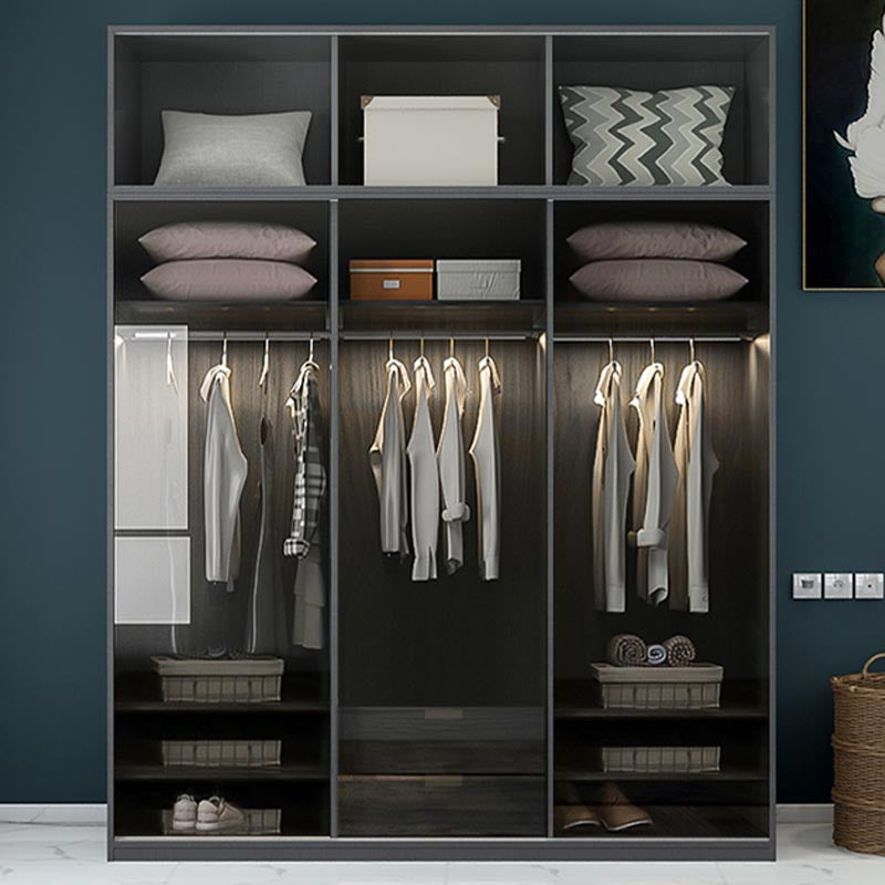 Black Wardrobe for Home Modern Style Cabinet with Glass Doors