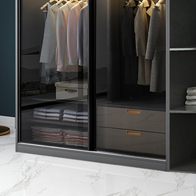 Black Wardrobe for Home Modern Style Cabinet with Glass Doors