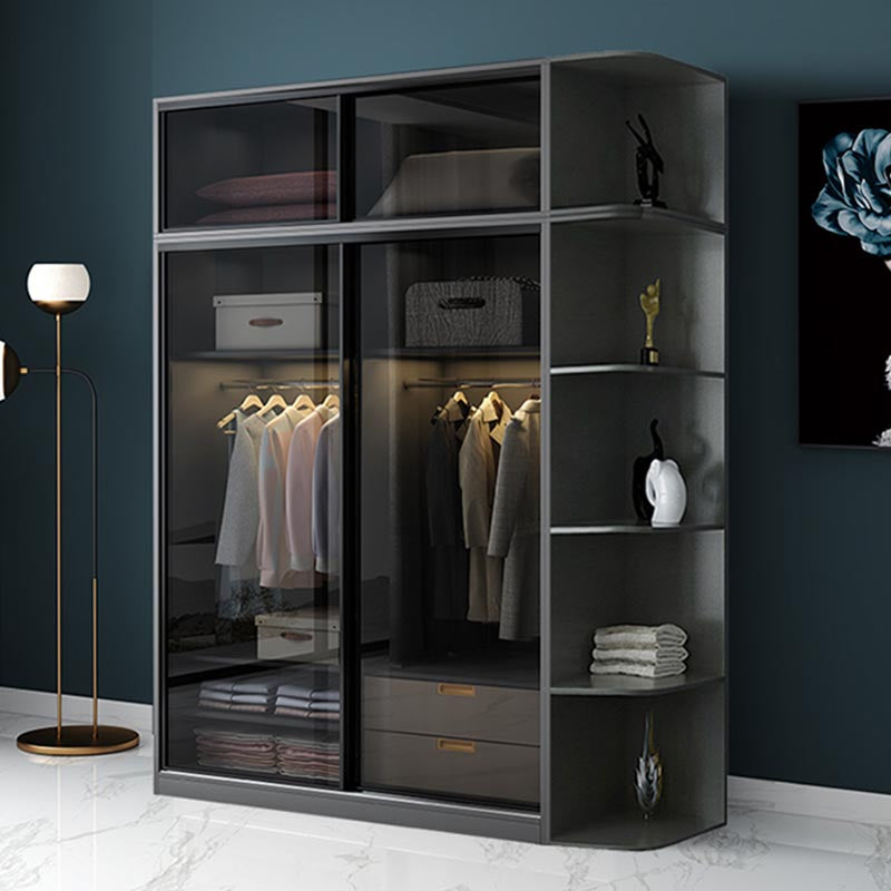 Black Wardrobe for Home Modern Style Cabinet with Glass Doors