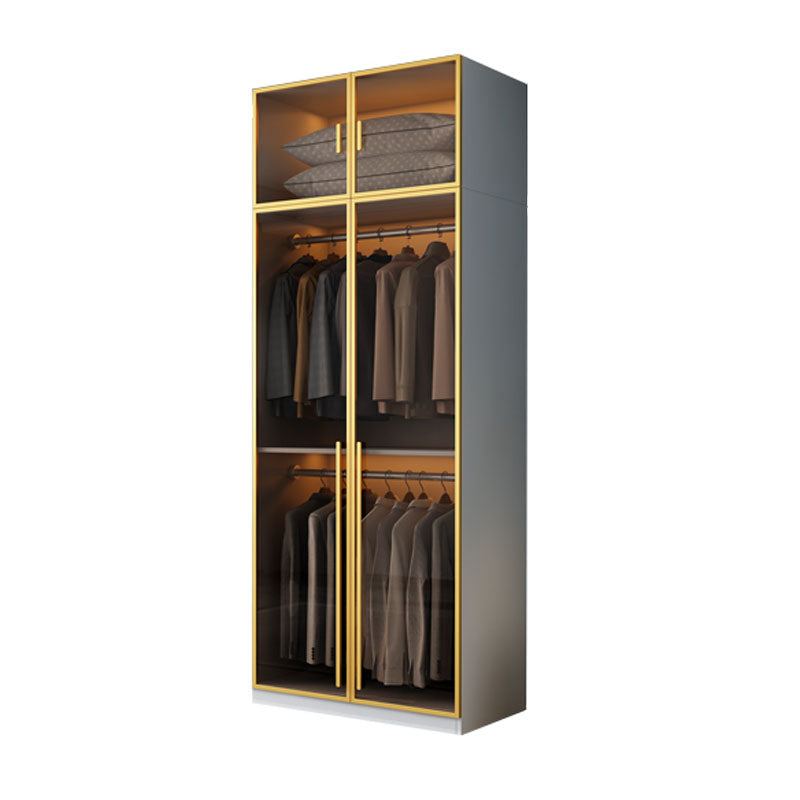 Bedroom Storage Cabinet with Brown Glass Doors Contemporary Hinged Door Cabinet