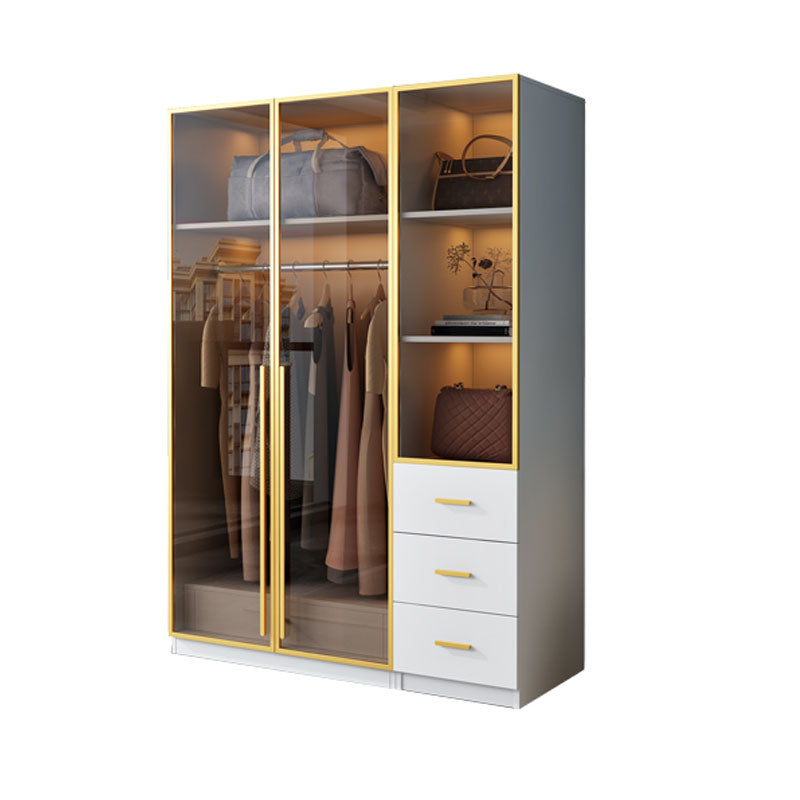 Bedroom Storage Cabinet with Brown Glass Doors Contemporary Hinged Door Cabinet