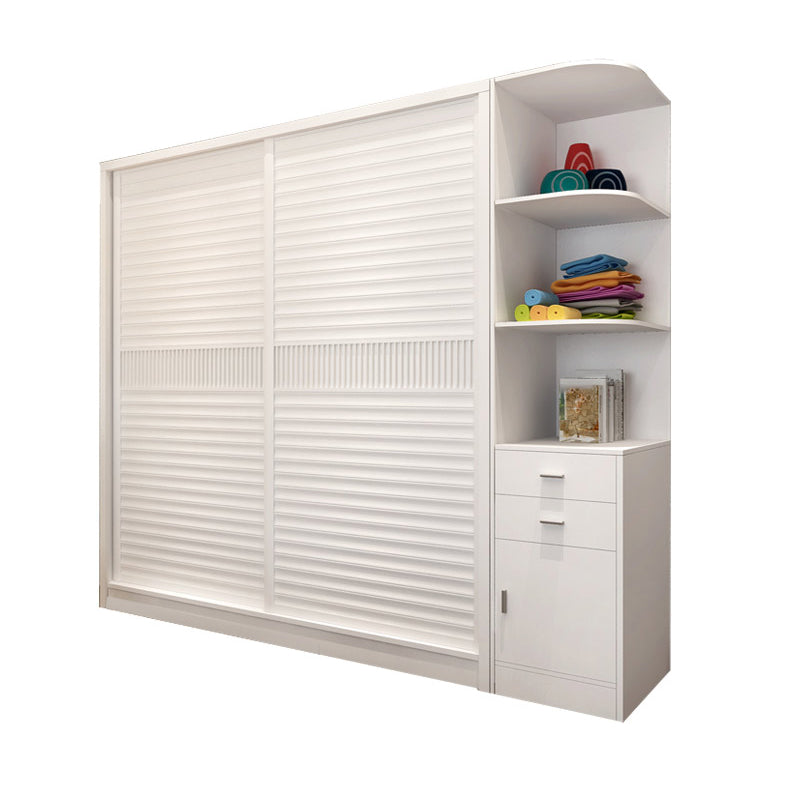 Modern Storage Cabinet with Sliding Doors Manufactured Wood White Cabinet for Bedroom