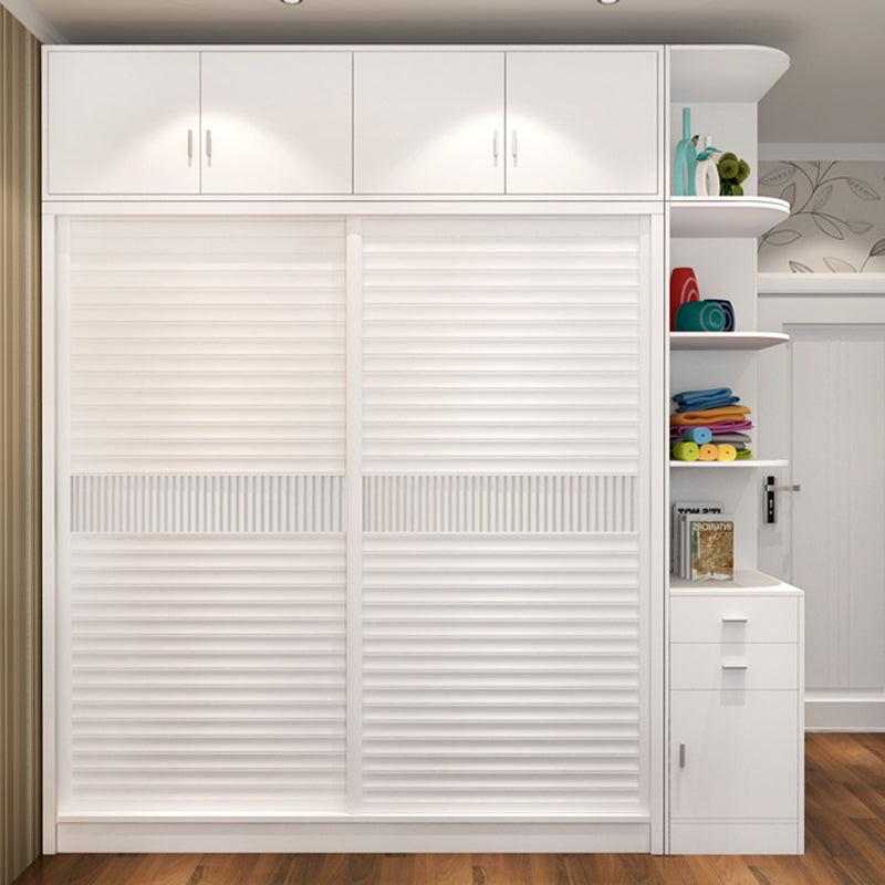 Modern Storage Cabinet with Sliding Doors Manufactured Wood White Cabinet for Bedroom