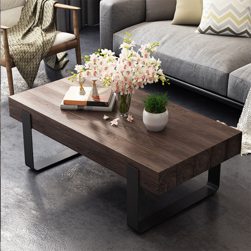 Solid Wood Sled Coffee Cocktail Table in Brown of 17.7" High